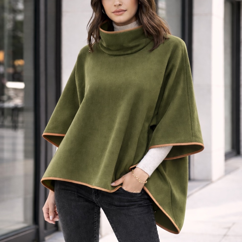 Tuckernuck Olive Green Cape Poncho Cowl Neck One Size Modern Chic